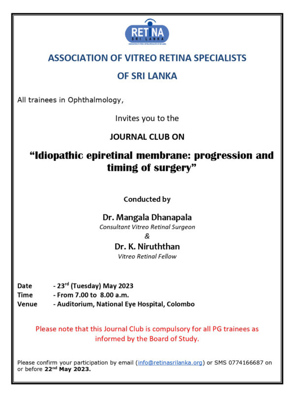 JOURNAL CLUB ON “Idiopathic Epiretinal Membrane: Progression And Timing ...